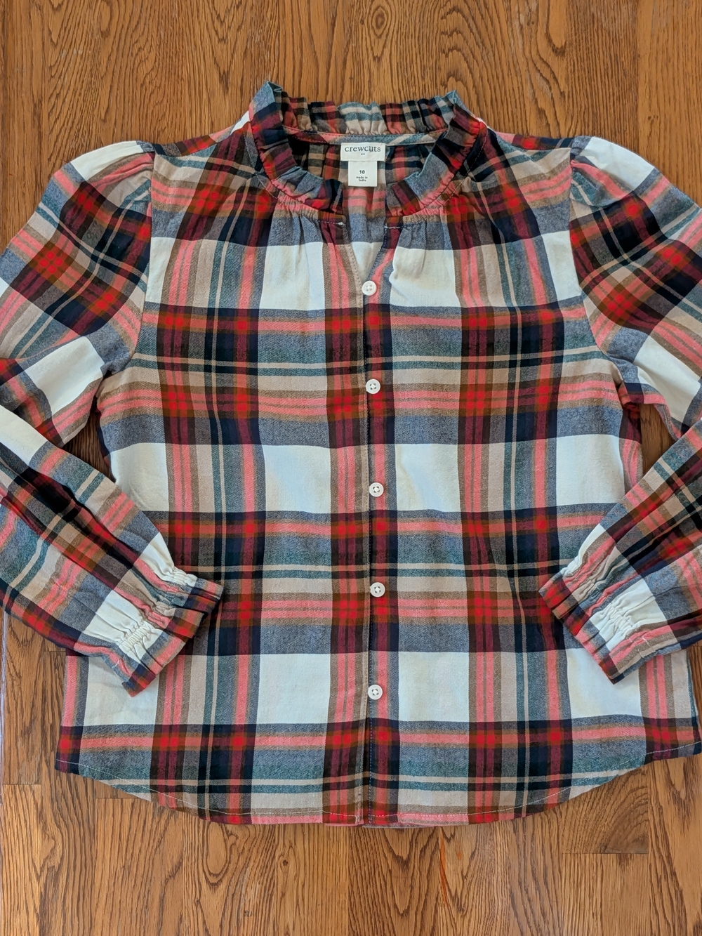 J Crew Crewcuts Kids Girls Fall Plaid Flannel Button Down Shirt Ruffle Details